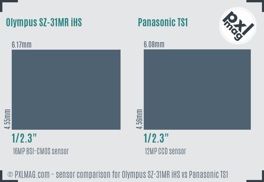 Olympus SZ-31MR iHS vs Panasonic TS1 sensor size comparison