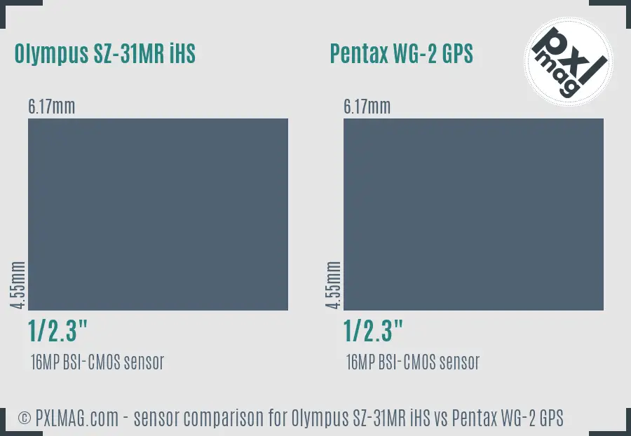 Olympus SZ-31MR iHS vs Pentax WG-2 GPS sensor size comparison