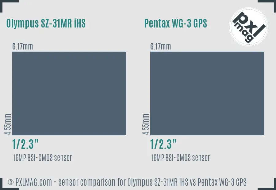 Olympus SZ-31MR iHS vs Pentax WG-3 GPS sensor size comparison