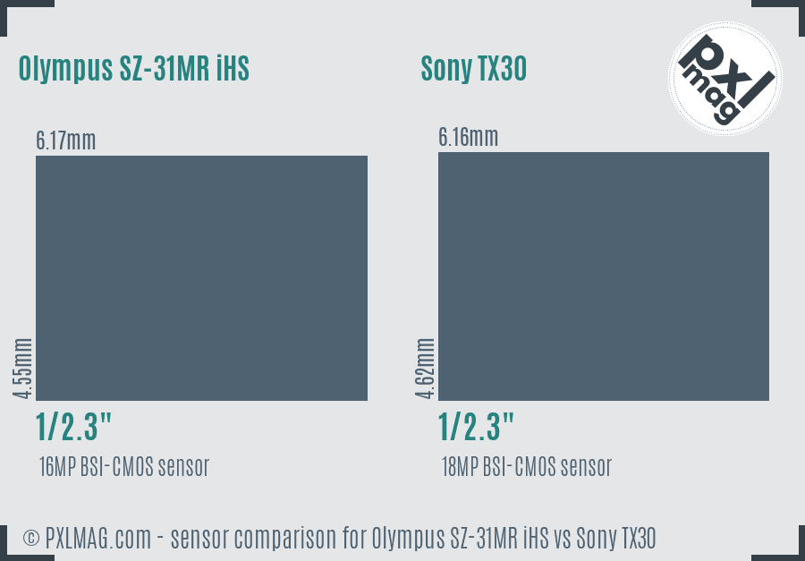 Olympus SZ-31MR iHS vs Sony TX30 sensor size comparison