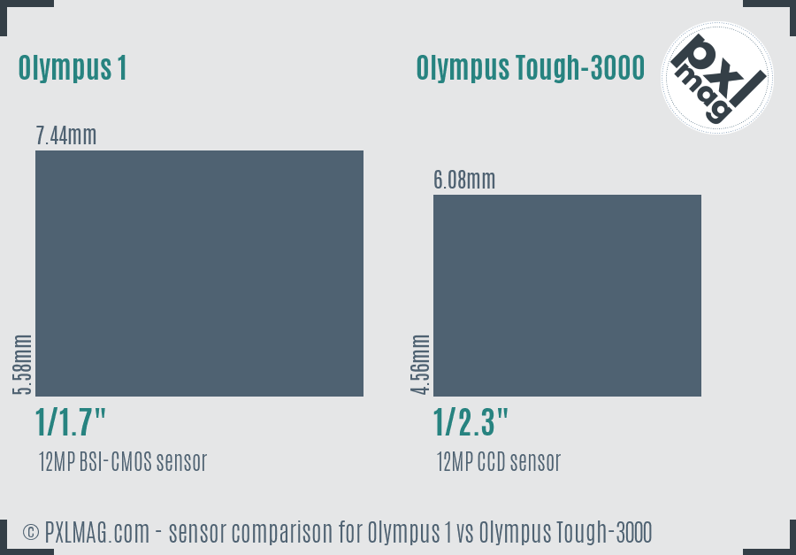 Olympus 1 vs Olympus Tough-3000 sensor size comparison