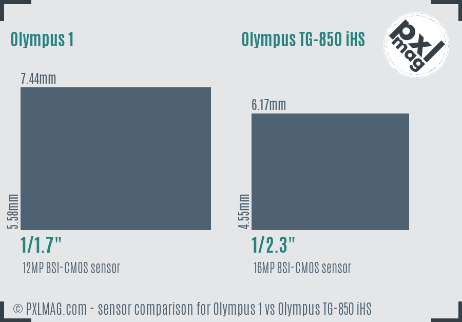 Olympus 1 vs Olympus TG-850 iHS sensor size comparison