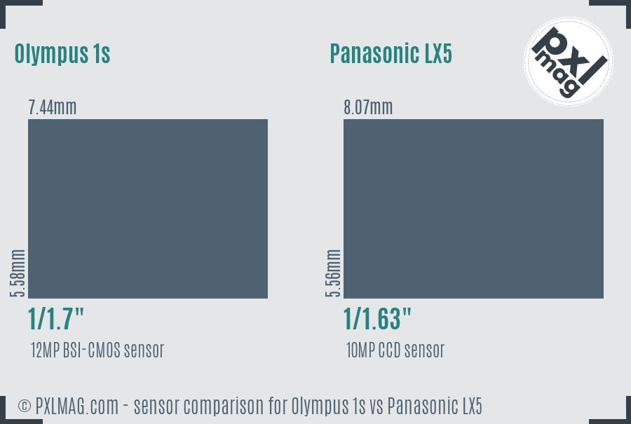 Olympus 1s vs Panasonic LX5 sensor size comparison