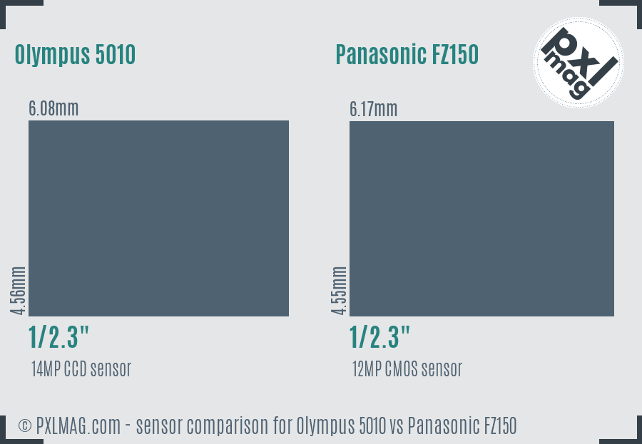 Olympus 5010 vs Panasonic FZ150 sensor size comparison