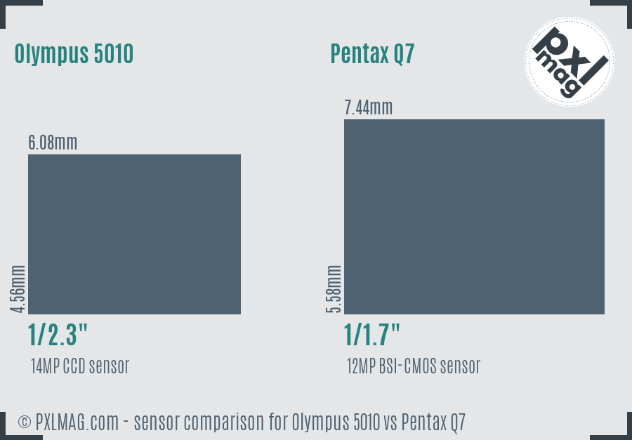 Olympus 5010 vs Pentax Q7 sensor size comparison