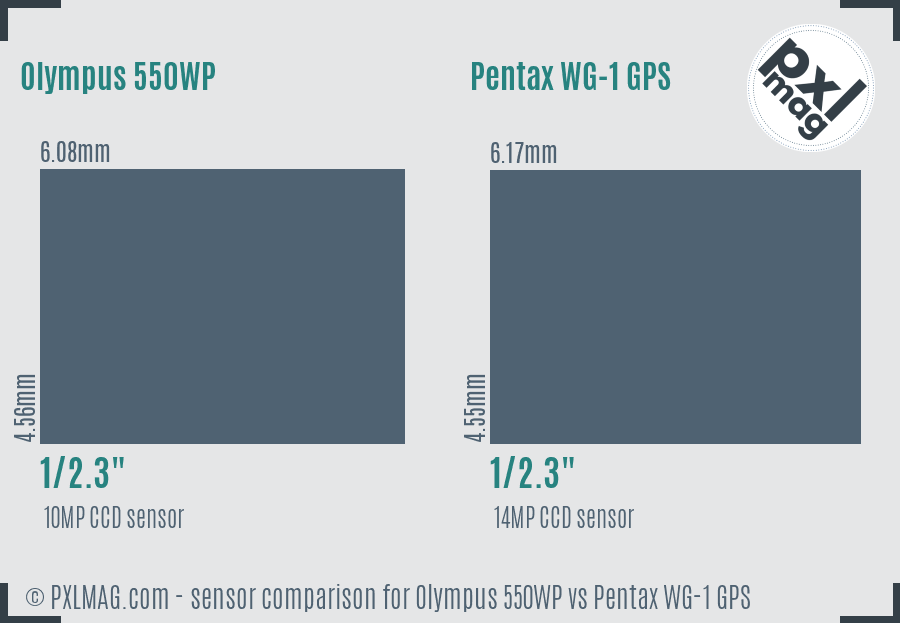 Olympus 550WP vs Pentax WG-1 GPS sensor size comparison