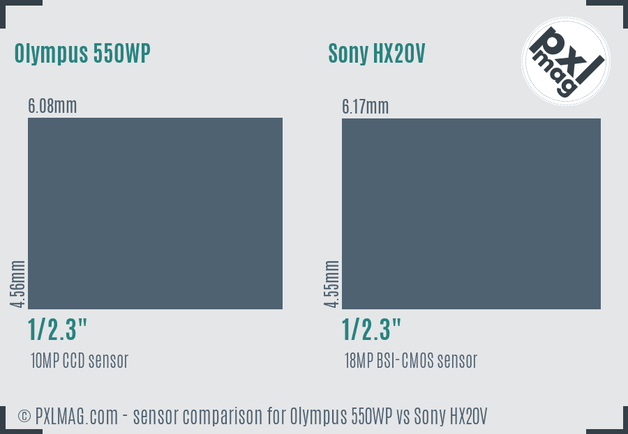 Olympus 550WP vs Sony HX20V sensor size comparison