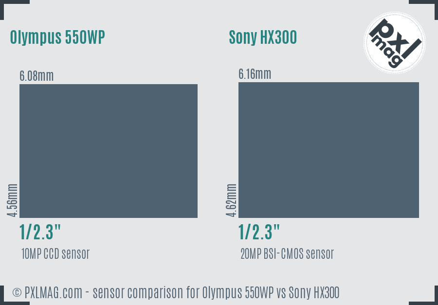 Olympus 550WP vs Sony HX300 sensor size comparison