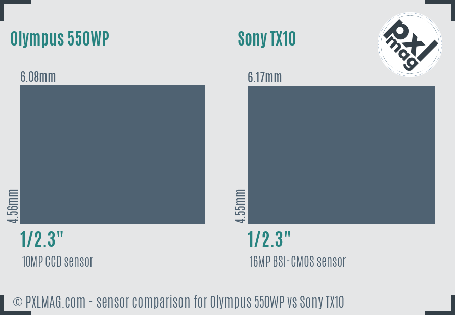 Olympus 550WP vs Sony TX10 sensor size comparison