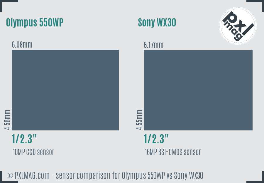 Olympus 550WP vs Sony WX30 sensor size comparison