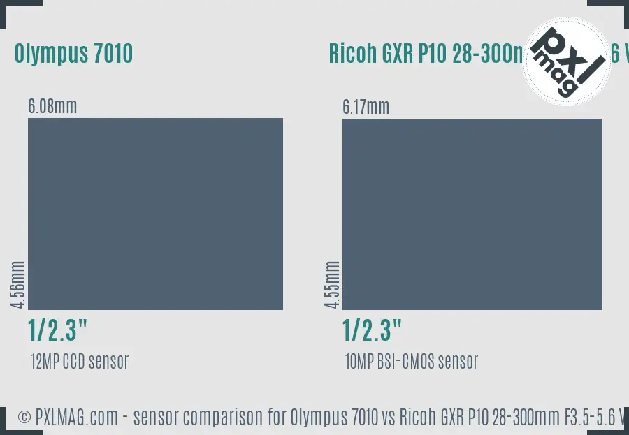 Olympus 7010 vs Ricoh GXR P10 28-300mm F3.5-5.6 VC sensor size comparison