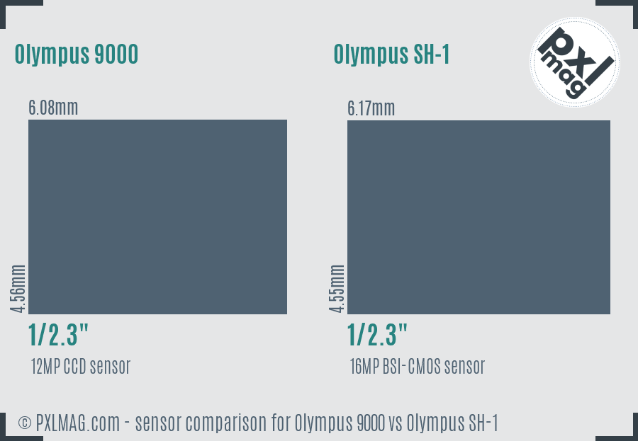 Olympus 9000 vs Olympus SH-1 sensor size comparison