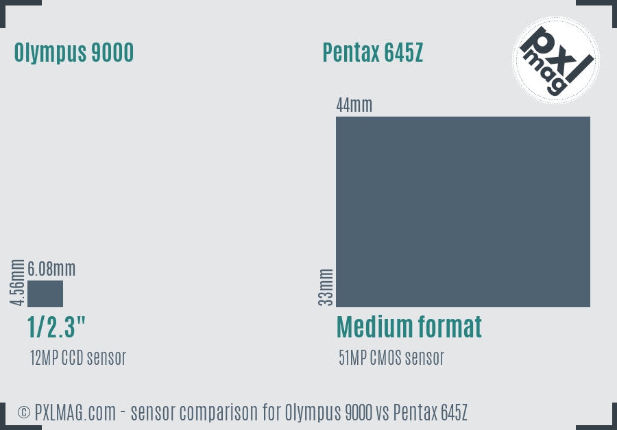 Olympus 9000 vs Pentax 645Z sensor size comparison