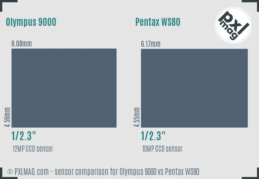 Olympus 9000 vs Pentax WS80 sensor size comparison