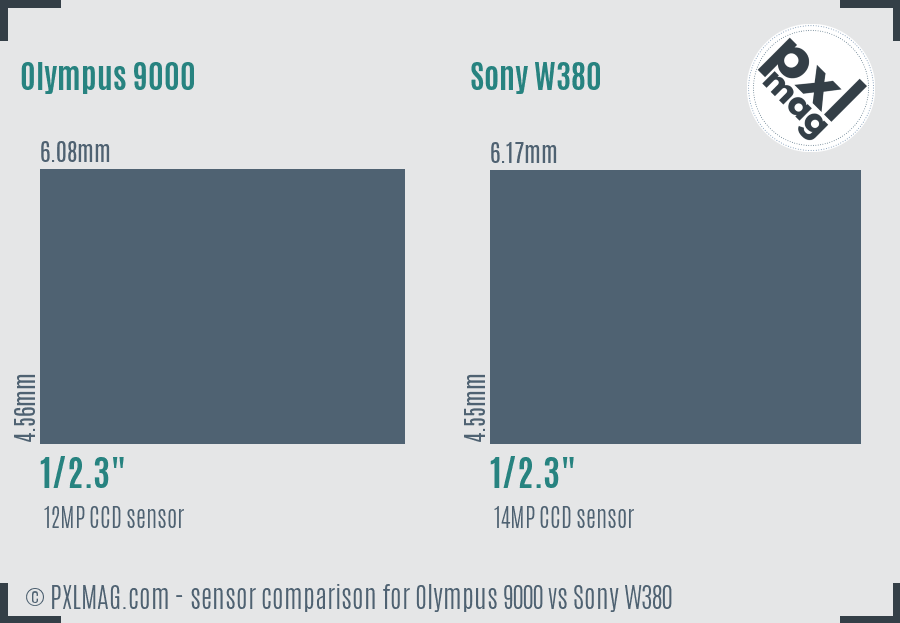 Olympus 9000 vs Sony W380 sensor size comparison