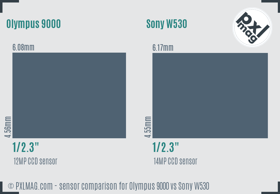 Olympus 9000 vs Sony W530 sensor size comparison