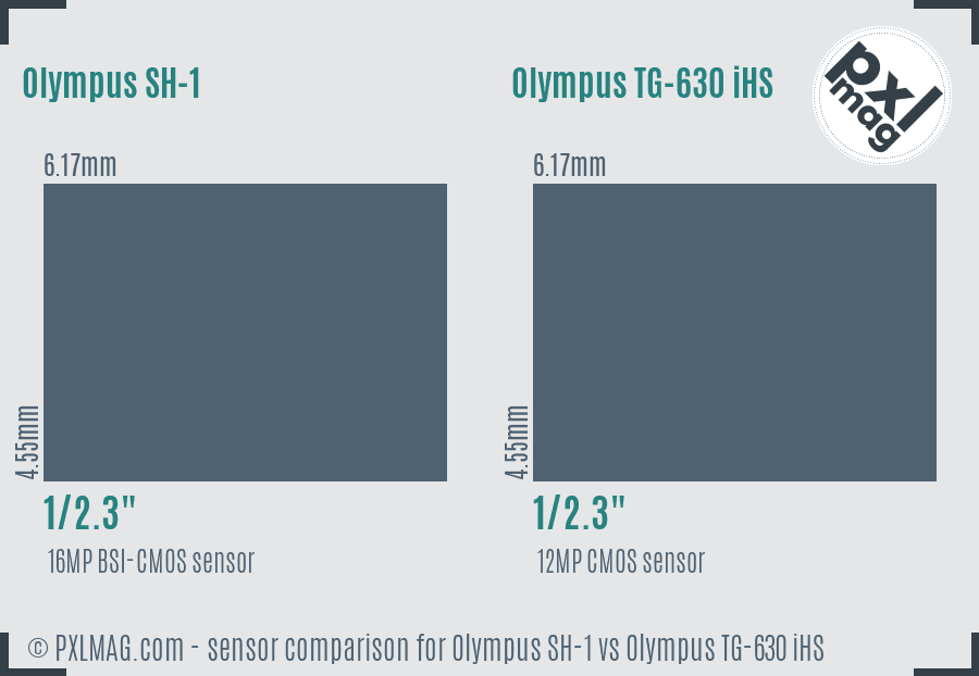 Olympus SH-1 vs Olympus TG-630 iHS sensor size comparison