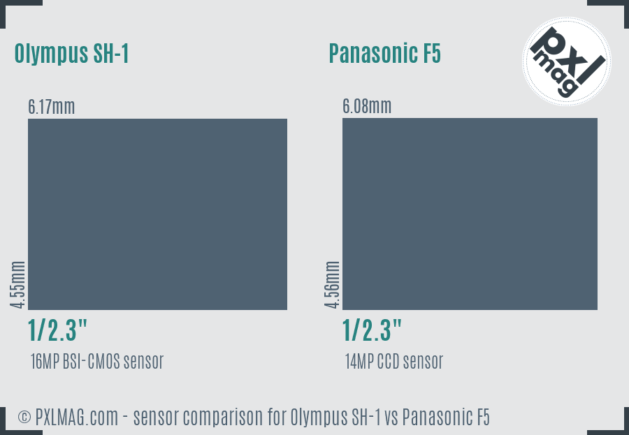 Olympus SH-1 vs Panasonic F5 sensor size comparison