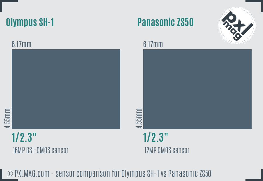 Olympus SH-1 vs Panasonic ZS50 sensor size comparison