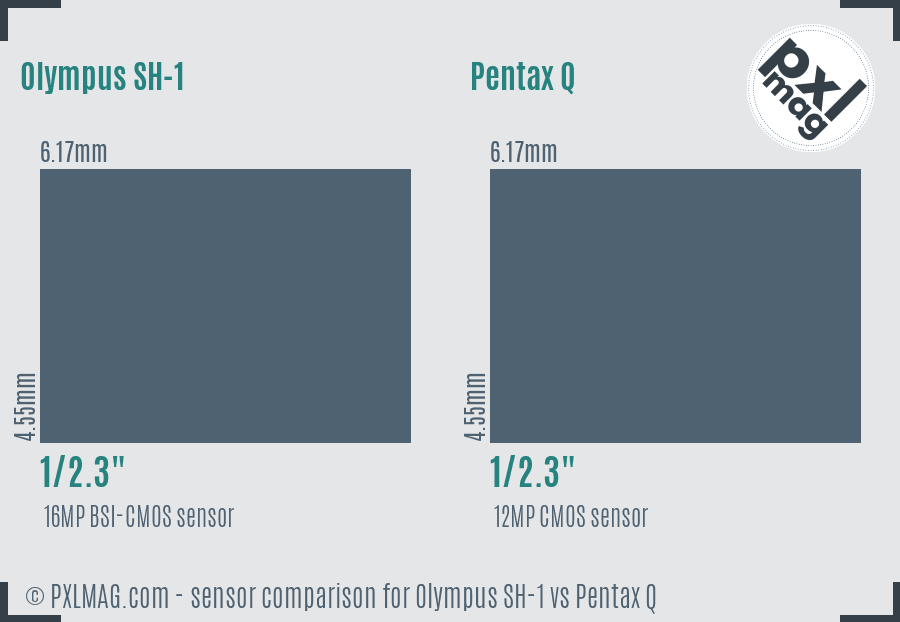 Olympus SH-1 vs Pentax Q sensor size comparison