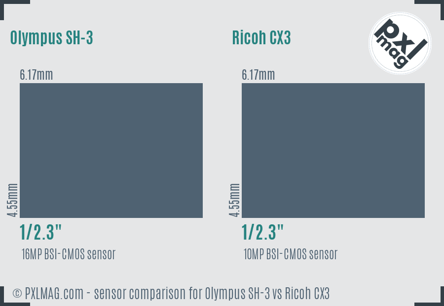 Olympus SH-3 vs Ricoh CX3 sensor size comparison