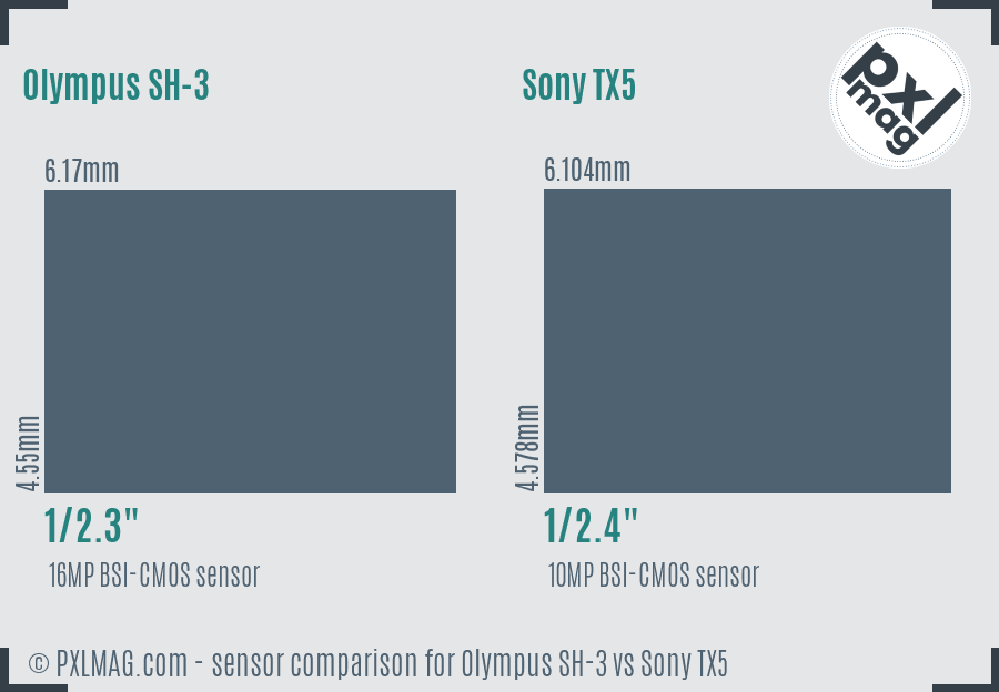 Olympus SH-3 vs Sony TX5 sensor size comparison