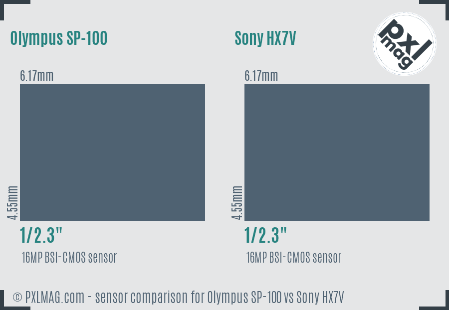 Olympus SP-100 vs Sony HX7V sensor size comparison