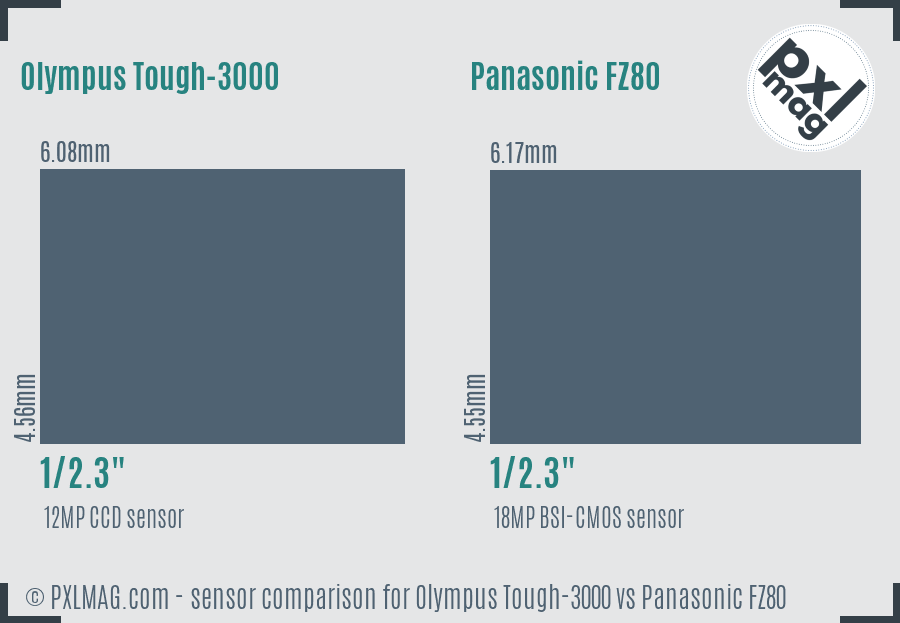 Olympus Tough-3000 vs Panasonic FZ80 sensor size comparison