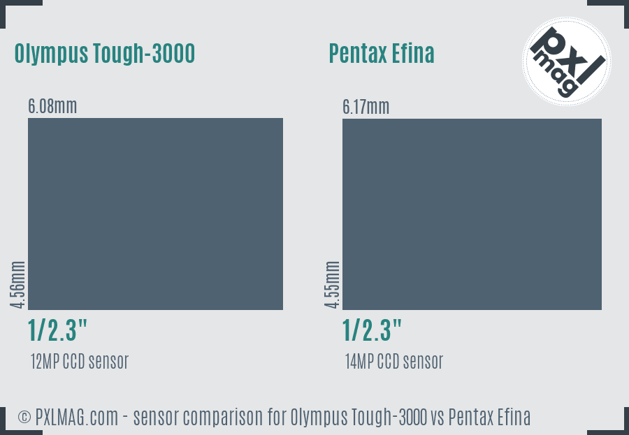Olympus Tough-3000 vs Pentax Efina sensor size comparison