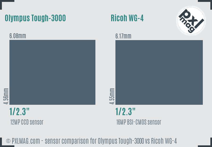 Olympus Tough-3000 vs Ricoh WG-4 sensor size comparison Olympus Tough-3000 vs Ricoh WG-4 sensor size comparison