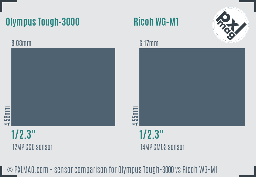 Olympus Tough-3000 vs Ricoh WG-M1 sensor size comparison
