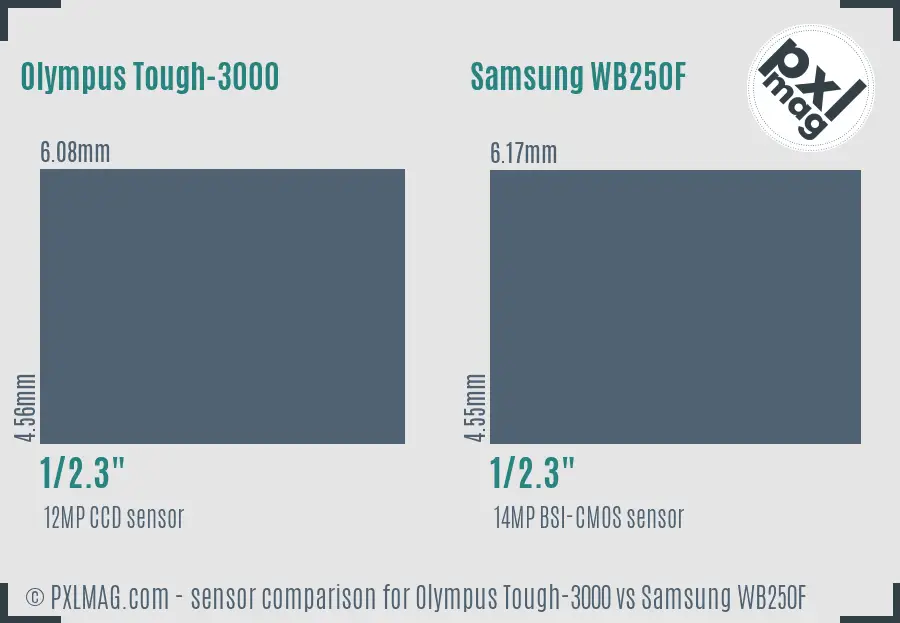 Olympus Tough-3000 vs Samsung WB250F sensor size comparison