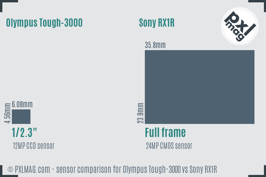 Olympus Tough-3000 vs Sony RX1R sensor size comparison