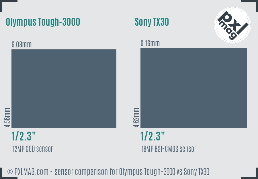 Olympus Tough-3000 vs Sony TX30 sensor size comparison