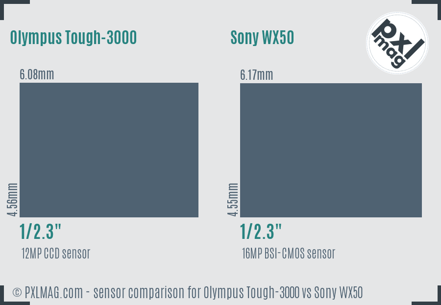 Olympus Tough-3000 vs Sony WX50 sensor size comparison