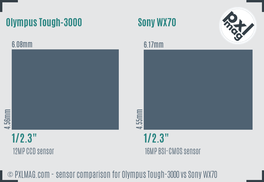 Olympus Tough-3000 vs Sony WX70 sensor size comparison