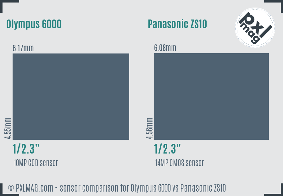 Olympus 6000 vs Panasonic ZS10 sensor size comparison