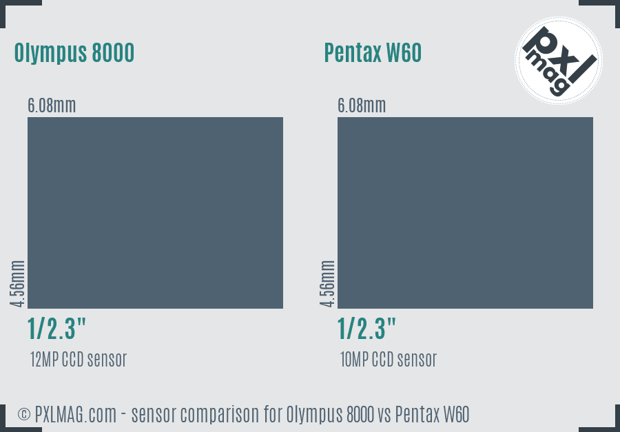 Olympus 8000 vs Pentax W60 sensor size comparison