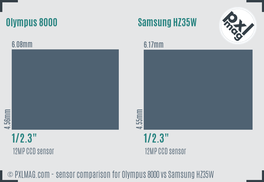 Olympus 8000 vs Samsung HZ35W sensor size comparison