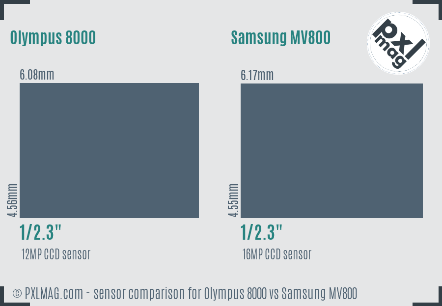 Olympus 8000 vs Samsung MV800 sensor size comparison