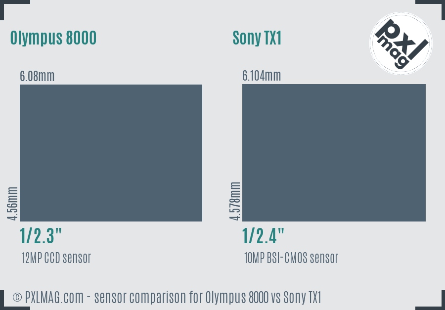 Olympus 8000 vs Sony TX1 sensor size comparison