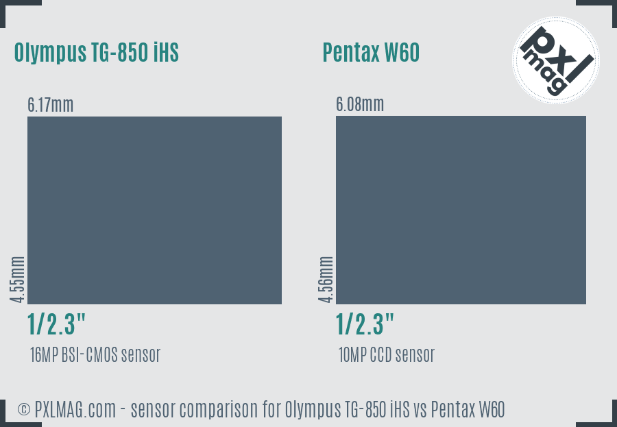 Olympus TG-850 iHS vs Pentax W60 sensor size comparison