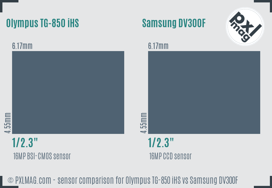 Olympus TG-850 iHS vs Samsung DV300F sensor size comparison