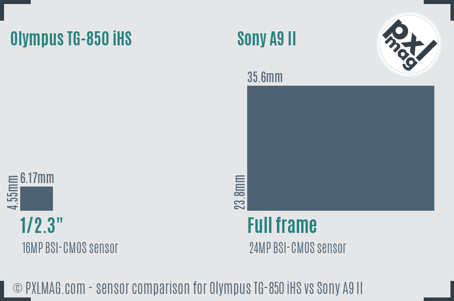 Olympus TG-850 iHS vs Sony A9 II sensor size comparison
