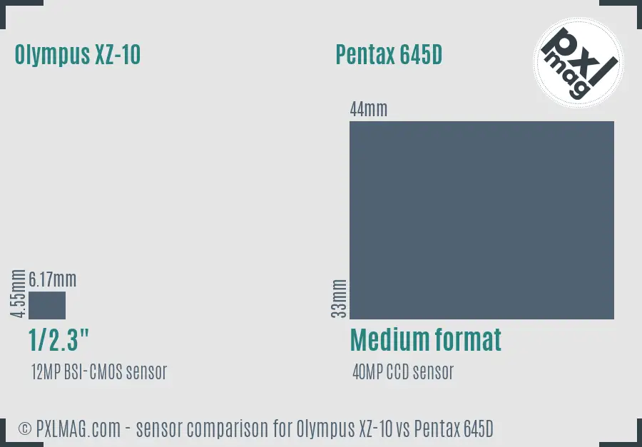 Olympus XZ-10 vs Pentax 645D sensor size comparison