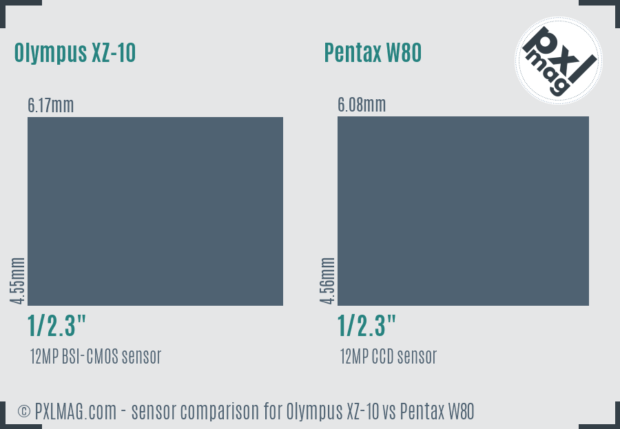 Olympus XZ-10 vs Pentax W80 sensor size comparison