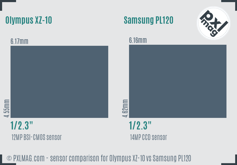 Olympus XZ-10 vs Samsung PL120 sensor size comparison