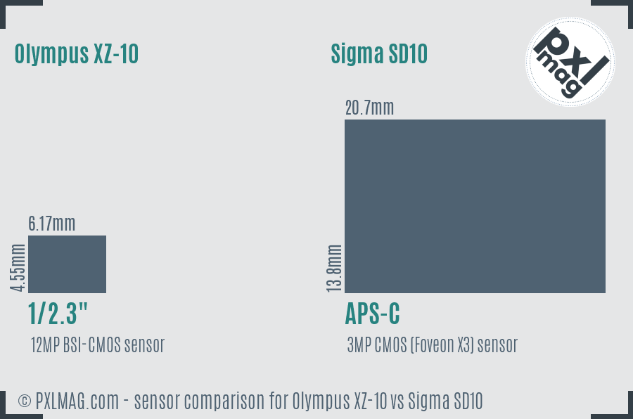 Olympus XZ-10 vs Sigma SD10 sensor size comparison