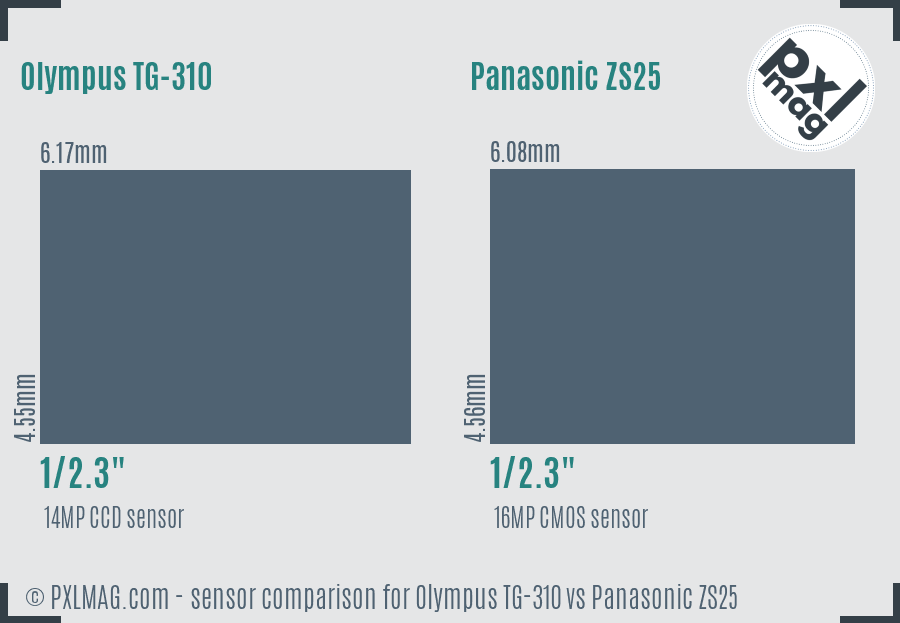 Olympus TG-310 vs Panasonic ZS25 sensor size comparison