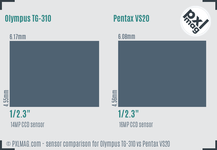 Olympus TG-310 vs Pentax VS20 sensor size comparison